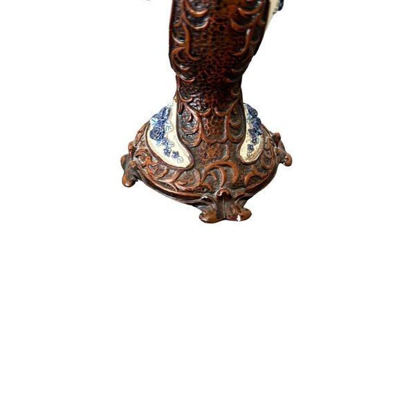 Vintage  Majolica Pedestal Candle Holder Hand-Painted Size 5.5" Tall - Picture 4 of 12